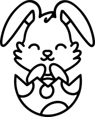 easter bunny in easter egg cute line drawing
