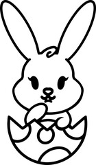 easter bunny in easter egg cute line drawing