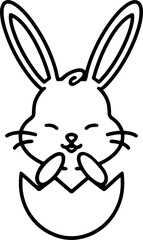 easter bunny in easter egg cute line drawing