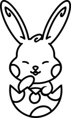 easter bunny in easter egg cute line drawing