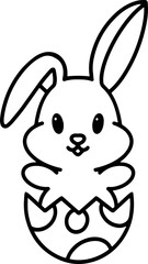 easter bunny in easter egg cute line drawing
