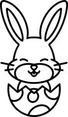 easter bunny in easter egg cute line drawing