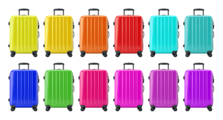 Set of different suitcases on transparent background