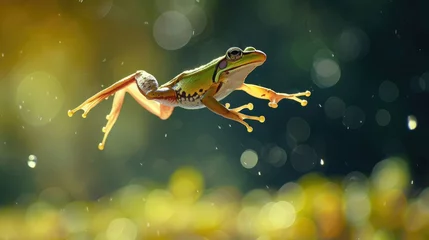 Wandaufkleber A frog caught mid-leap, embodying motion and life © Veniamin Kraskov