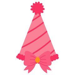 pink and red stripe fancy birthday hat with bow illustration