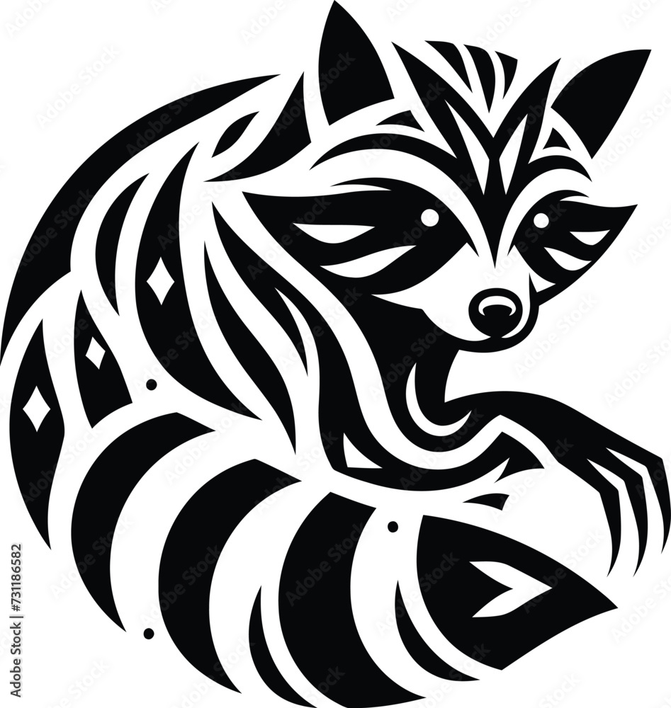 Wall mural modern tribal tattoo racoon, abstract line art of animals, minimalist contour. Vector