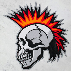 Mohawk Skull Embroidered Patch rockabilly. Punk rock style. Accessory for rockers, metalheads, punks, goths. Accessory for rockers, metalheads, punks, goths