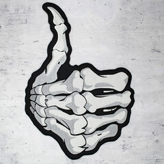 Embroidered patch skeleton hand with thumb up. Punk Rock Ska, Thrash Metal Death. Accessory for...