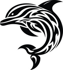 Naklejka premium modern tribal tattoo dolphin, abstract line art of animals, minimalist contour. Vector
