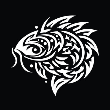 modern tribal tattoo koi fish, abstract line art of animals, minimalist contour. Vector