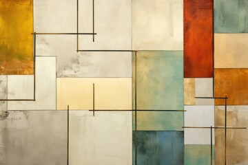 Abstract colors and geometric shapes on a wall,  light Khaki, shaped canvas, Kodak Colorplus, colorful patchwork 
