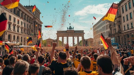 Exuberant football celebration at the Brandenburg Gate - obrazy, fototapety, plakaty
