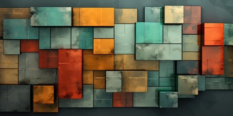 Abstract colors and geometric shapes on a wall, light Green, shaped canvas, Kodak Colorplus, colorful patchwork 