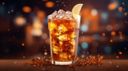 A glass filled with ice cubes and garnished with a lemon wedge, ready to quench your thirst on a hot summer day. Generative AI