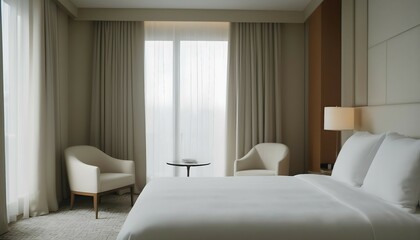 modern luxury hotel room with white linen
