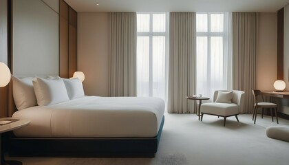 modern luxury hotel room with white linen

