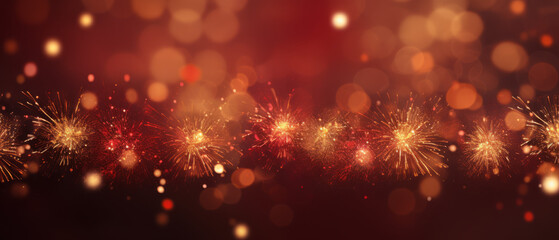 Naklejka premium New Year's Eve Background with Gold and Dark Red Fireworks 