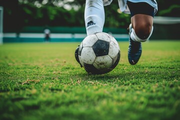 Obraz premium Skill captured in soccer training.