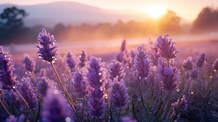 Fototapeta premium Sunrise Bliss in Lavender Fields