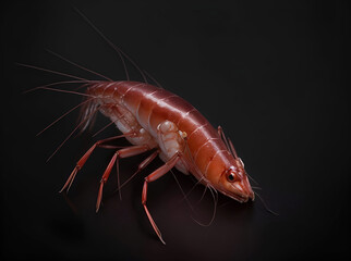 Shrimp. Generative AI. Red shrimp on a dark background. Shrimp close-up. AI illustration