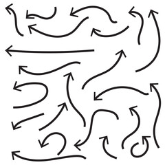 Curved arrows set for business plan, presentation and education. Sign, Symbol, Hand drawn arrow collection Doodle Vector Arrow Set