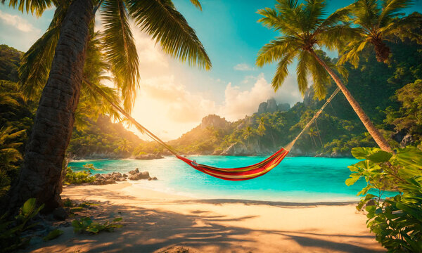 hammock on a tropical beach. Selective focus.