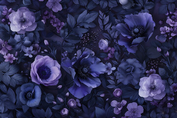 dark blue floral print wallpaper purple in