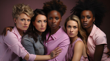 Fototapeta premium Feminist multiracial women group. Concept of fighting for women's rights. International Women's Day