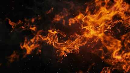 Flame Fire Texture on Black Background - Abstract Fire Effect