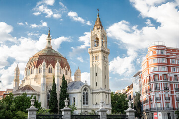 One of the monumental cathedrals in the Spanish capital city - Madrid, Europe. - obrazy, fototapety, plakaty