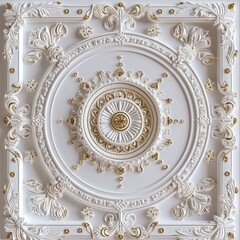 Obraz premium 3d wallpaper for ceiling with white golden decoration model. Victorian style and decorative frame background