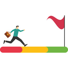 Progress from start to success or reaching a goal. Business career path, mission, or challenge to success. Businessman walking on the progress bar to reach success flag. Project tracking, goal tracker