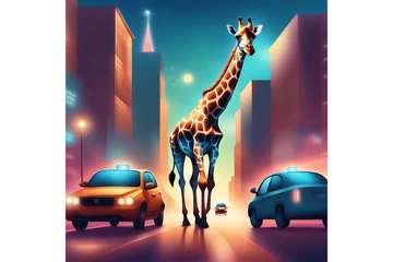 Photo sur Aluminium TAXI de new york giraffe in the city