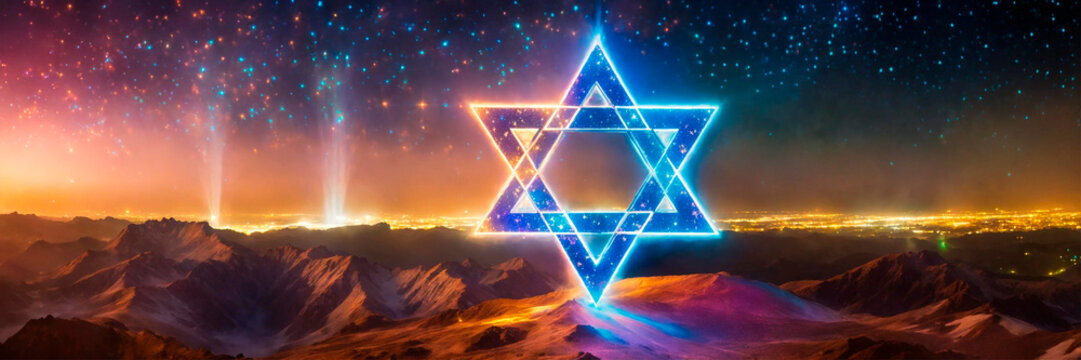 golden star of David on a golden background. Selective focus.