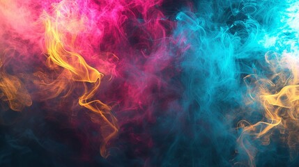 Yellow Blue and Pink Abstract Smoke Pattern