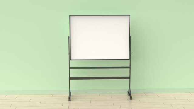 Mobile school whiteboard on wheels in the room
