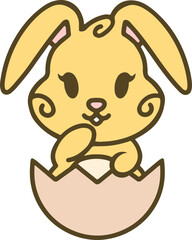 cute easter bunny in egg cartoon