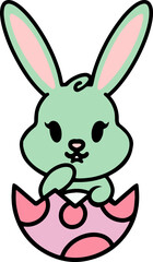 cute easter bunny in egg cartoon
