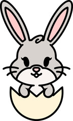 cute easter bunny in egg cartoon