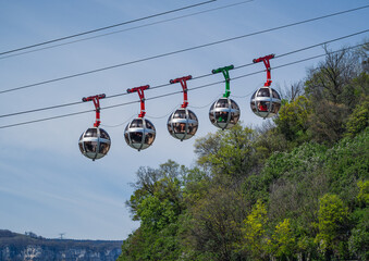 Gondola bubbles - Cable car taking tourists to Fort de La Bastille in Grenoble, France