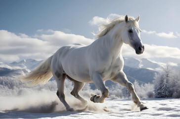 Fototapeta premium white horse in snow