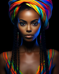 Fototapeta premium Portrait of a beautiful black woman with colorful outfit.