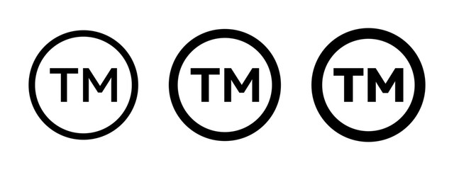 TM Trademark Line Icon Set. Trade Sign and Logo symbol in black and blue color. - obrazy, fototapety, plakaty