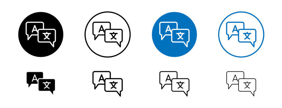 Translation Line Icon Set. Language Global and Interpreter symbol in black and blue color.