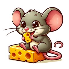 mouse with cheese isolated white back ground 