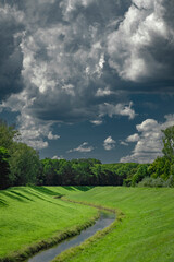 Stockgraben canal near Krems and Donau rivers in color forest of flat land