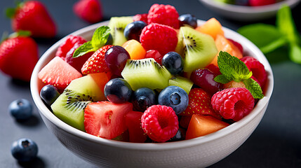 Vibrant Medley of Summer Fruits Bowl created with Generative AI technology