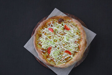 veggie pizza with vegetables and Peking cabbage