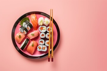 gourmet japanese food view from above on pastel background
