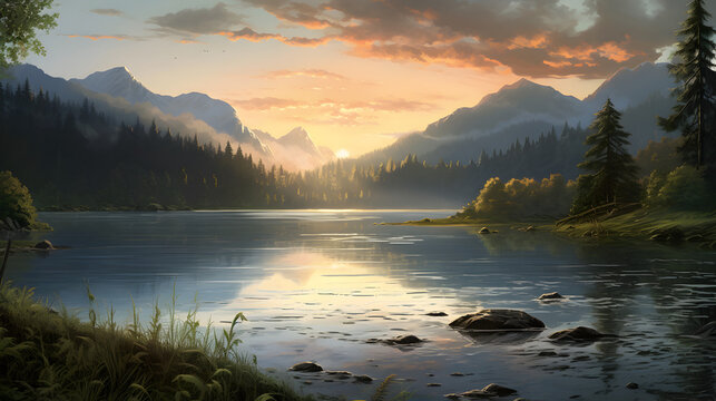 sunset over the lake 3d image,,
sunrise in the mountains